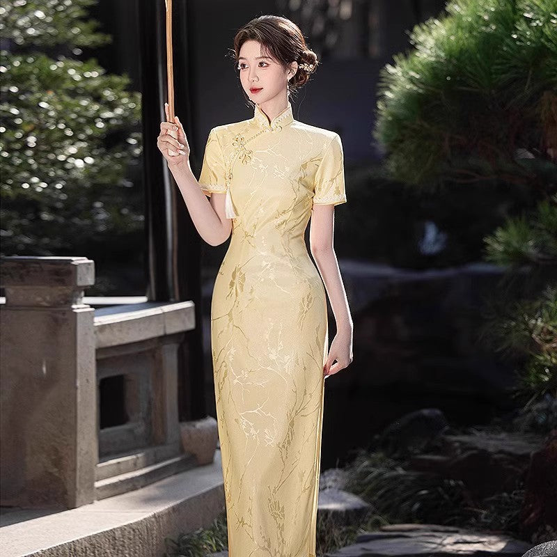 Floral Jacquard Lace Qipao Dress