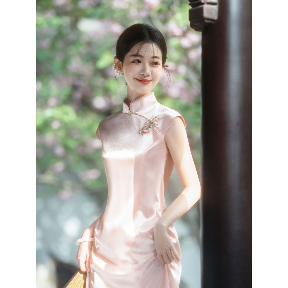 Satin Floral Qipao Dress