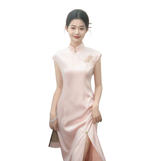 Satin Floral Qipao Dress