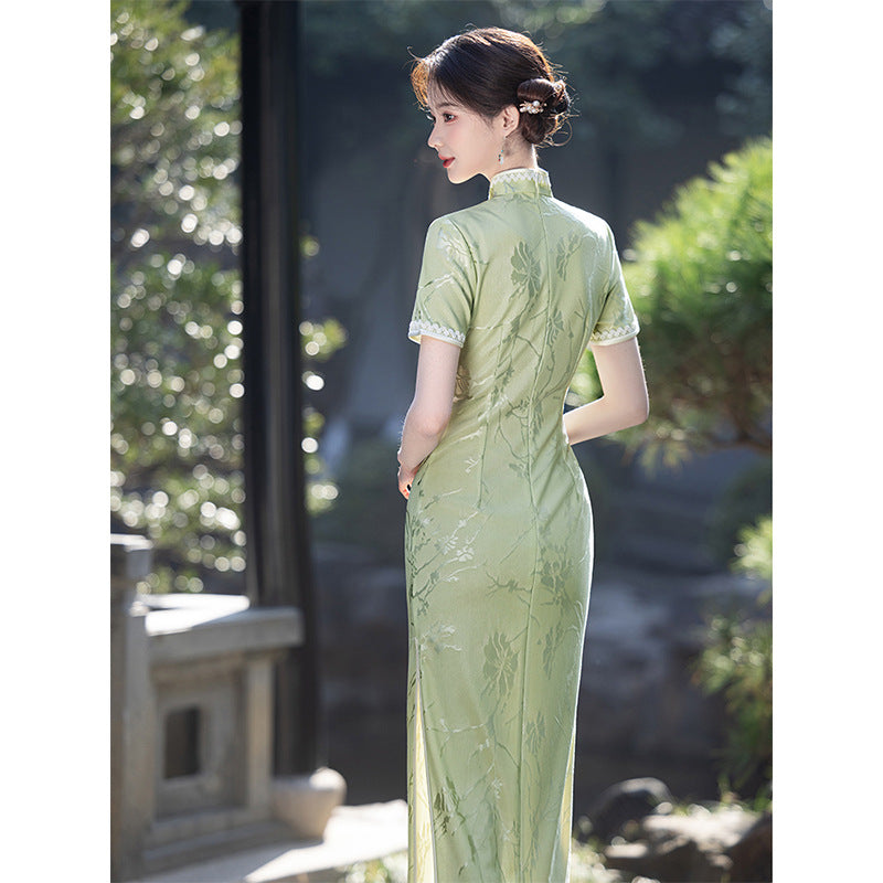 Floral Jacquard Lace Qipao Dress