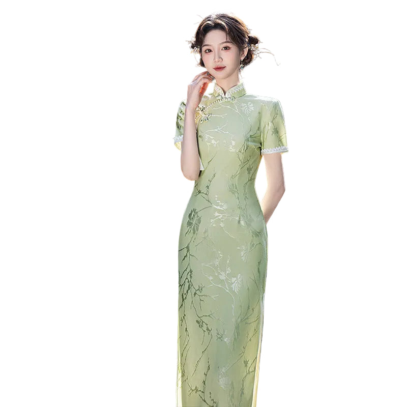 Floral Jacquard Lace Qipao Dress