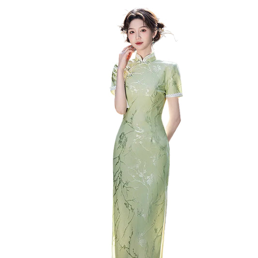 Floral Jacquard Lace Qipao Dress