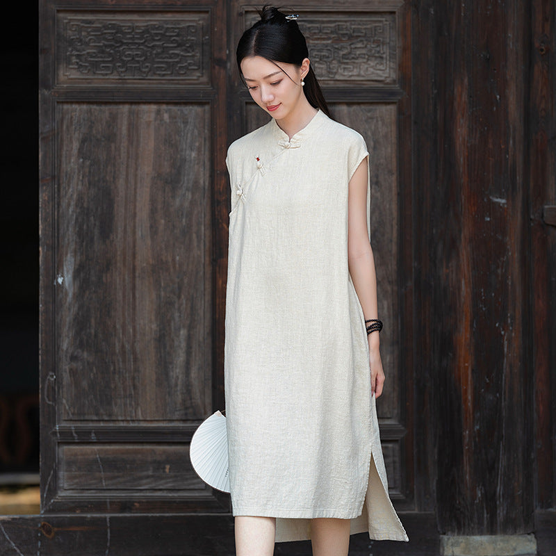 Cotton Linen Qipao Dress