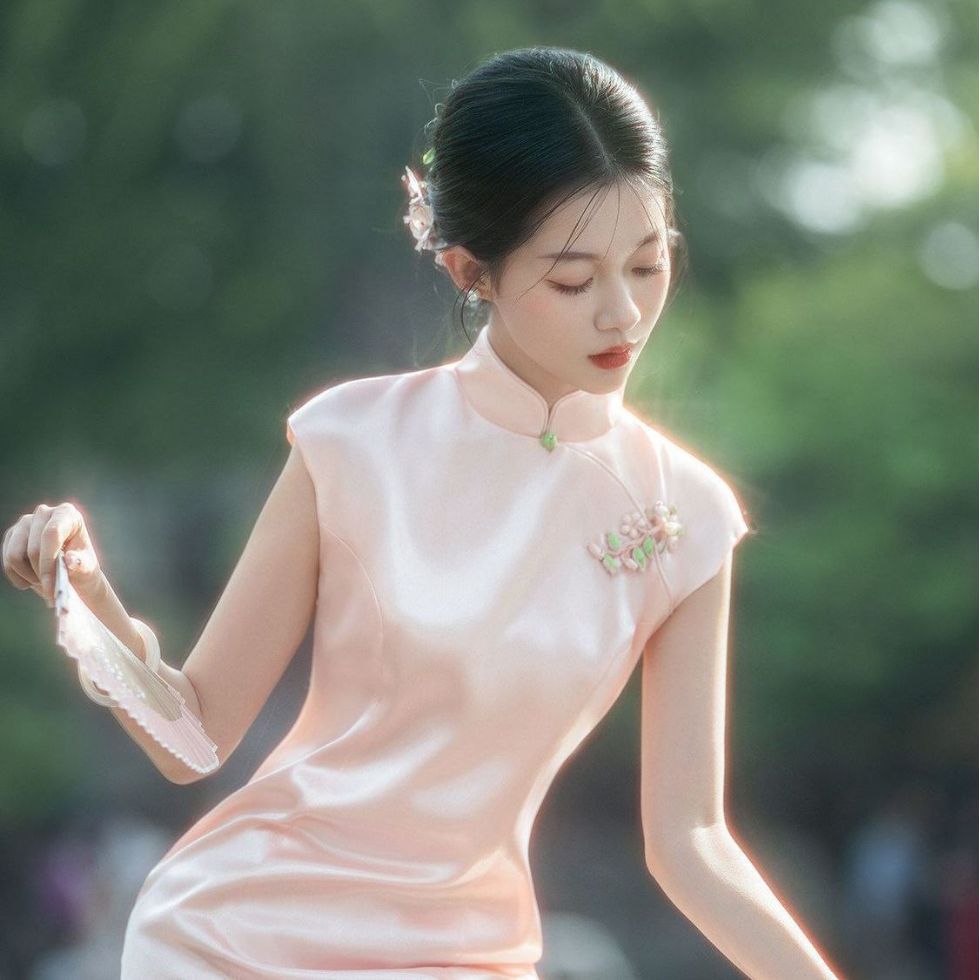 Satin Floral Qipao Dress