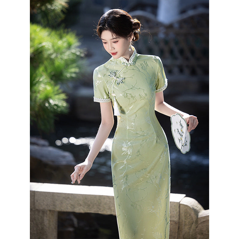 Floral Jacquard Lace Qipao Dress