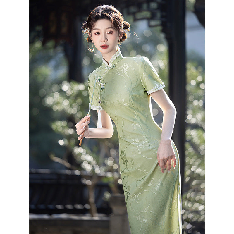 Floral Jacquard Lace Qipao Dress