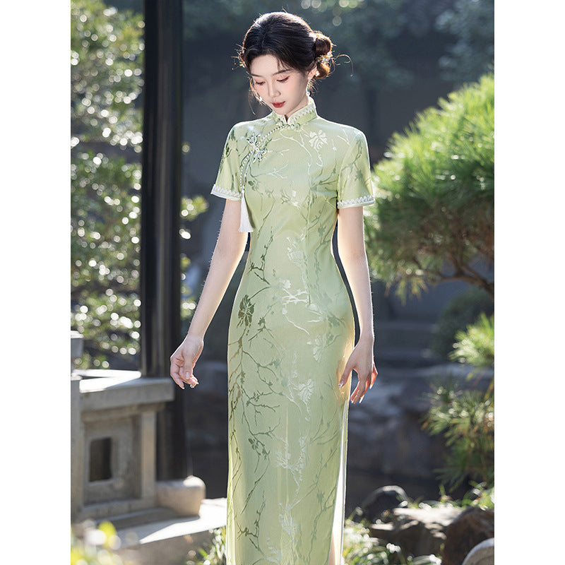 Floral Jacquard Lace Qipao Dress